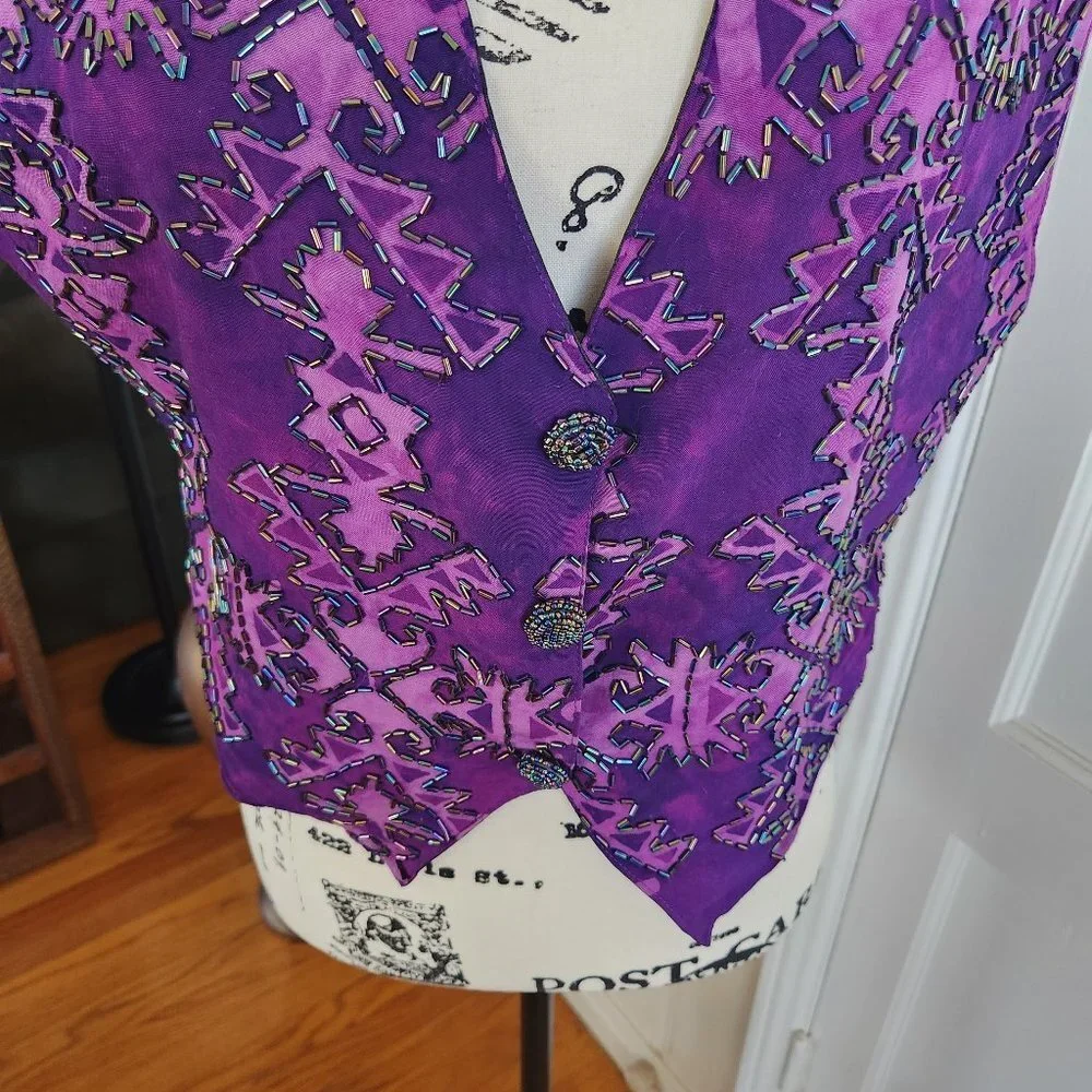 Purple Beaded Boho Vest Vintage Sz S/M